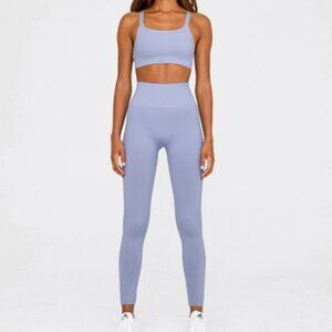 SET Active / Sculptflex Leggings & Low Back Cami Bra / Blue Lagoon / Small